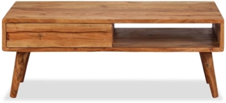 Couchtisch, Sofatisch mit Schublade Massivholz Geschnitzt 100x50x40 cm