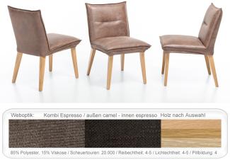 4x Polsterstuhl Gerit 2 Rücken mit Naht Esszimmerstuhl Massivholzstuhl Buche natur lackiert, Kombi Fleckless Espresso