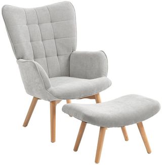 HOMCOM Relaxsessel Ohrensessel mit Hocker, Polstersessel in Cord-Optik (Loungesessel, 2-St, Armlehnstuhl), für Wohnzimmer, Grau