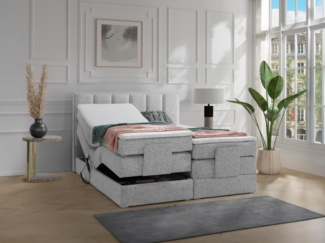 Vente-unique - Boxspringbett mit Bett-Kopfteil + elektrisch verstellbare Lattenroste + Matratzen + Topper - 2 x 80 x 200 cm - Stoff - Grau - KALASI von PALACIO