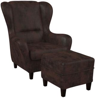 Supellex Sofia Ohrensessel mit Hocker | Design Kunstleder Braun