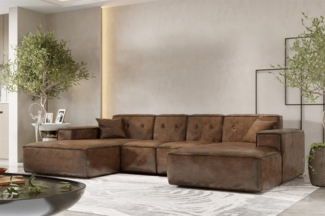 Wohnlandschaft Sofa U-Form CESINA XS in Stoff Gobi (Vintage Look) Braun