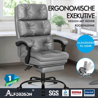 ALFORDSON Bürostuhl Ergonomischer Chefsessel - Höhenverstellbar und Komfortabel, Winkel von Rückenlehne zwischen 90°- 150°, grau
