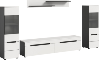 INOSIGN Wohnwand REHAT, TOPSELLER!, 4-teilig, inkl. Beleuchtung, stehend oder hängend, (4-St, Set bestehend aus: 2x Vitrine inkl. Beleuchtung, Lowboard & Wandboard), Kombination, Anbauwand, Set, Wohn-Set, Wohnzimmer-Set, Schrankwand