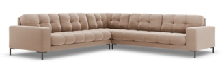 Micadoni Symmetrisches Ecksofa Mamaia 6-Sitzer Samtstoff Beige Metall schwarz