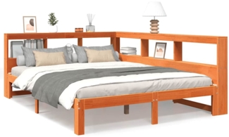 vidaXL Massivholzbett mit Regal ohne Matratze Wachsbraun 140x200 cm 3324384