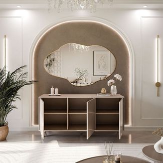 ALLHOUSE24 Kommode MANDY Dreitürige Kommode in Hochglanz Sideboard Kaschmir Weiß, Breite: 154 cm