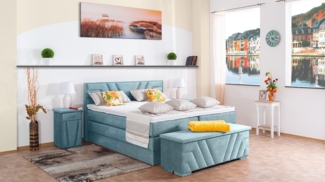 Meisterbetten Boxspringbett Terz 160x200 in DS-Azurro, Matratzenbezug Nano, Komfortschaum-Topper