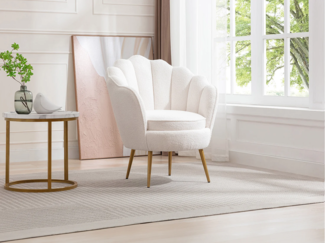 Vente-unique - Muschelsessel - Bouclé-Stoff - Weiß - LALEA