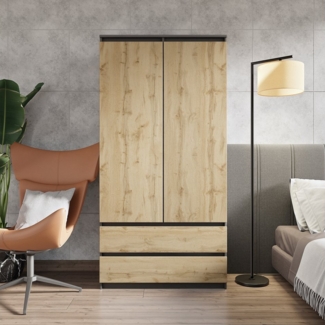 Furnica Kleiderschrank Garderobenschrank, 2 Türen und 2 Schubladen H180 x B90 x T50cm