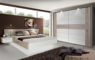Bettanlage >Rondino< in Sandeiche Dekor mit weiss - 285x87,7x209,4cm (BxHxT)