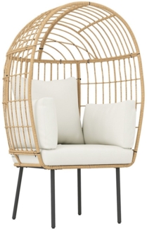 Outsunny Rattanstuhl mit abnehmbarem Kissen, Polster (übergroße Ei-förmig Rattansessel, 1 St), für Garten Balkon, Veranda, Terrasse Beige
