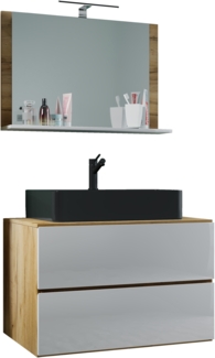 VCM Badmöbel Waschtisch Lendas 919548 Honig-Eiche / Weiß H. 124 x B. 80 x T. 52 cm
