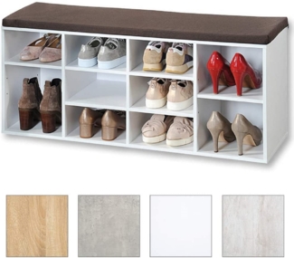 Offener Schuhschrank, weiß - mit Sitzkissen, braun