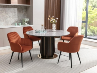 Vente-unique - Stuhl mit Armlehnen 6er-Set - Samt und schwarzes Metall - Terracotta - ELEANA