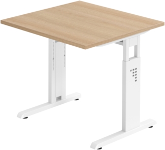 bümö höhenverstellbarer Schreibtisch O-Serie 80x80 cm in Eiche, Gestell in weiß - PC Tisch klein für's Büro manuell höhenverstellbar, Computertisch verstellbar, OS-08-E-W