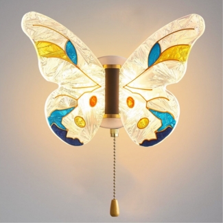 MUPOO LED Wandleuchte LED Wandleuchte Schmetterling dimmbar, Wandlampe mit Zugschalter, Mit Schalter, 3-Farben-Licht