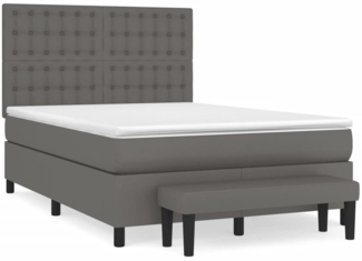 vidaXL Boxspringbett mit Matratze Grau 140x200 cm Kunstleder 3137669