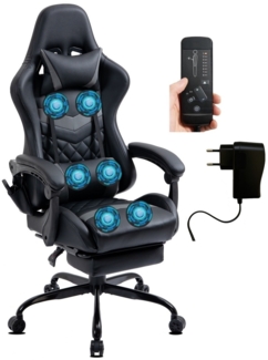 Delman Gaming Stuhl Bürostuhl Gaming Chair Bürosessel Massagefunktion mit 6 Vibirationspunkten Fußablage Metallische Fußkreuz Ergonomische Stuhl 37 Grau