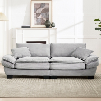 Doppelsitzer Sofa mit Samtbezug, Polsterkissen & Holzrahmen, 224x81x81 cm, Hellgrau