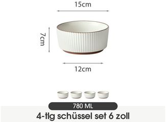 JIWOO Salatschüssel 4er Ø15cm, Müslischüssel Suppenschüssel Dessertschale Obstschale, Keramik, (Set, 4-tlg), 6Zoll Hochwertige Schüsseln Weiß Schüssel Mikrowellenofen Spülmaschine