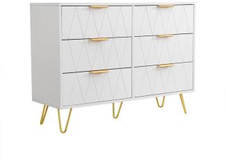 FUROKOY Sideboard Nachttisch (1-St), Holz Kommode mit 6 Schubladen und 4 Metallfüße, Weiß Nachtkommode 34 x 100 x 72.5 cm (T x B x H)