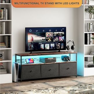 Furnishings Home TV-Schrank Mit LED-Beleuchtung Lowboard TV-Schrank 16-farbigen (1-St) Mit 1 Regal und 3 Stoff Schubladen 108 x 29.8 x 57 cm