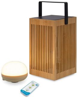 Licht-Erlebnisse Gartenleuchte YOKKA, LED fest integriert, Warmweiß, LED tragbar kabellos aus Holz Metall IP54 24 cm Fernbedienung Dimmer