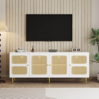 REDOM Lowboard TV-Board Fernsehtisch (Rattan-TV-Schrank, 1 St, 4 Rattan-Türen, verstellbare Einlegeböden und Kabelmanagement), für Fernseher bis 80 Zoll, 180 x 40 x 50 cm