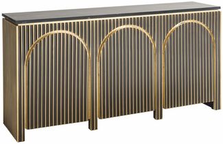 Casa Padrino Luxus Sideboard mit 3 Türen und Marmorplatte Schwarz / Gold 160 cm