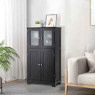 KOMFOTTEU Mehrzweckschrank Küchenschrank Badezimmerschrank mit 4 Ebenen & Glastüren, 60 x 30 x 109cm