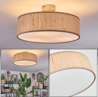 hofstein Deckenleuchte Deckenlampe aus Metall/Holz/Stoff/Kunststoff in Nickel-matt/Natur, ohne Leuchtmittel, runde Boho Leuchte (40 cm), E27