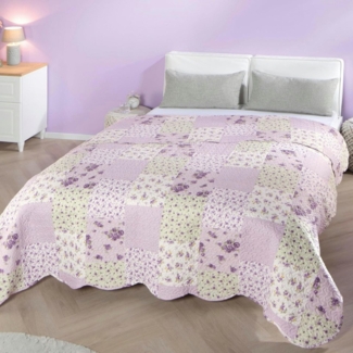 Delindo Lifestyle Tagesdecke Rosen, lila, Patchwork, Bettüberwurf für Doppelbett, 220x240 cm