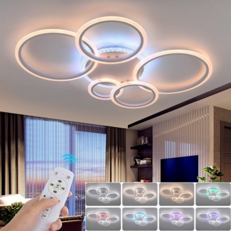 oyajia LED Deckenleuchte 52W/90W Deckenlampe RGB Farbwechsel Lamp, Dimmbare mit Fernbedienung, LED fest integriert, Warmweiß, Naturweiß, Kaltweiß, RGB, Blumenform Deckenleuchte für Wohnzimmer Schlafzimmer Kinderzimmer