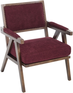 LVHOM Loungesessel mit Armlehne, Polstersessel aus Linen, Massivholzgestell, für Wohnzimmer, Büro, Schlafzimmer, Weinrot