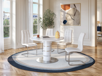 Vente-unique - Ausziehbarer Tisch - 4 bis 6 Sitzplätze - Holz & Edelstahl - Weiß lackiert - CUSCO