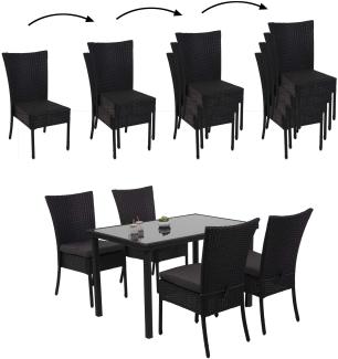 Poly-Rattan Garnitur HWC-G19, Sitzgruppe Balkon-/Lounge-Set, 4xStuhl+Tisch, 120x75cm ~ schwarz, Kissen dunkelgrau