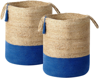 Aufbewahrungskorb Jute marineblau beige 2er Set GAJAR