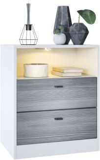 Vladon Kommode Pino V1, Nachttisch mit 2 Schubladen & 1 offenem Fach, Weiß matt/Avola-Anthrazit mit LED RGB (56 x 67,5 x 36 cm)