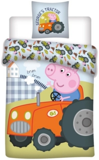 Peppa 'Georges Traktor' Wutz Baby Wende-Bettwäsche 100/135 + 40/60 cm