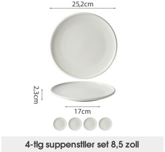 JIWOO Teller 4er Ø25cm, Frühstücksteller Salatteller Steakteller Dessertteller, (4 St), Keramik Tellerset Weiß Mikrowellen spülmaschinenfest Ø25,2 cm