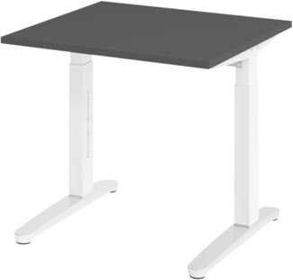 bümö manuell höhenverstellbarer Schreibtisch 80x80 in graphit Gestell in weiß/alu - PC Tisch höhenverstellbar & klein, höhenverstellbarer Tisch Büro, kleiner Computertisch verstellbar, X08-G-WC