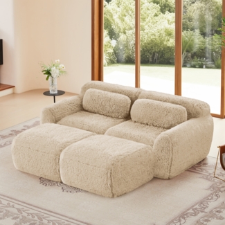 Modulares Cloud Sofa Plüsch, boneless Design,32D Schaumstoff,flexibel U/L-Form, mit 2 Ottoman,kein Aufbau,ultra weich,khaki