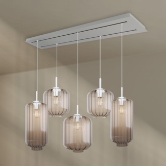 s.luce Velo Esszimmerlampe 5-flammig 2-reihig 160cm Ø 18/20/25cm Klar, Weiß