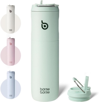 Isolierte Trinkflasche 680 ml mit Strohhalm, Deckel & Griff Grün