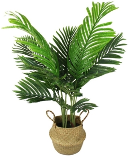 Kunstpalme künstliche Palme 90 cm mit Seegraskorb künstliche Pflanze Palme, Arnusa, Höhe 90 cm, wie echt mit stilvollen Übertopf