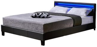 HOME DELUXE Bett ASTRO - 90/140 (inklusive Matratze & Lattenrost), großes gepolstertes Kopfteil, LED Bett, Jugendbett