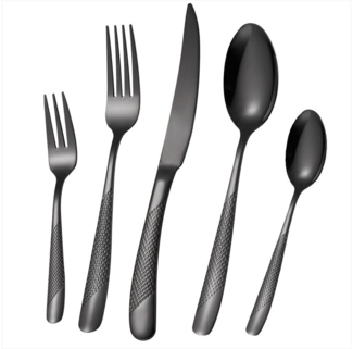 KEENZO Besteck-Set 30teilig Schwarz Mattiert gehämmertes Essbesteck Set für 6 Personen (30-tlg), 6 Personen, Edelstahl