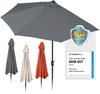 EASYmaxx Sonnenschirm halbrund 270x140 cm, passgenau platzieren, mit praktischer Handkurbel, UV-Schutz 40+