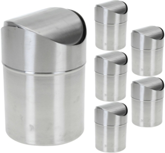 Koopman Tischrestebehälter 6 x Mülleimer Abfalleimer 1,5 L Tischmülleimer Edelstahl, 6 er Set, Deckel abnehmbar, 12,5 x 16 cm, Schwingdeckel
